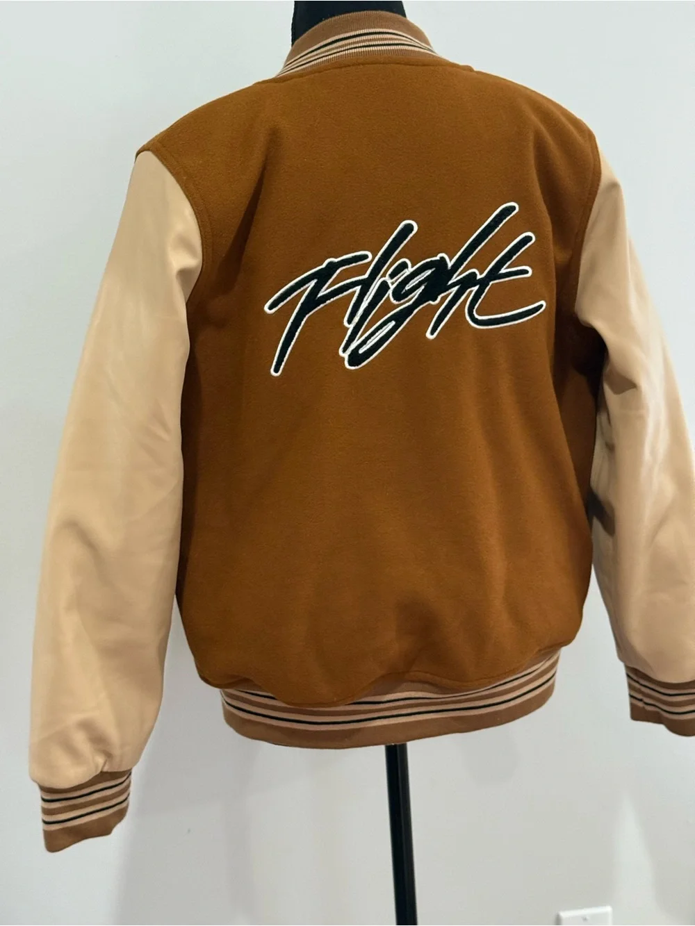 Air Jordan XL (13-15yrs) Brown Varsity Jacket with Cream Sleeves 865